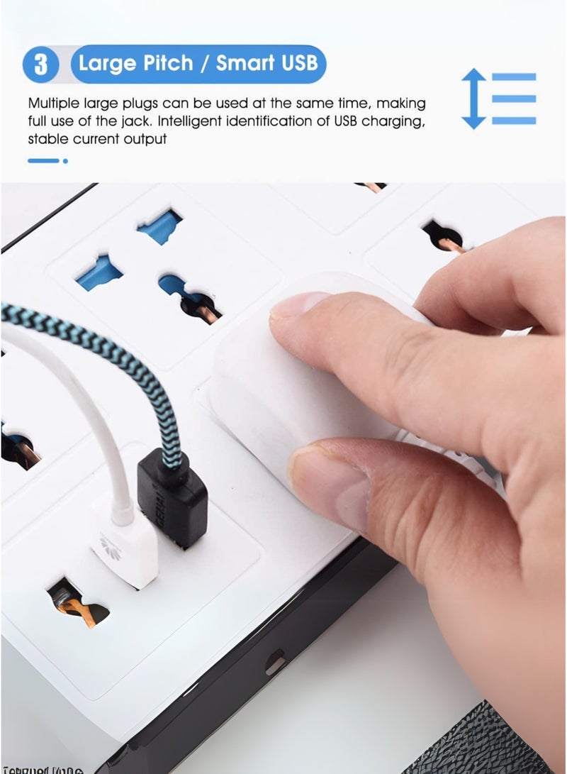 جي كي كي سلك تمديد عالمي بطول 3 أمتار مزود بـ 4 منافذ طاقة و3 منافذ USB + 1 منفذ PD، شريط طاقة ثلاثي الاتجاهات مع فتحة شحن USB من النوع C وPD، سلك تمديد | 3M - Image 5