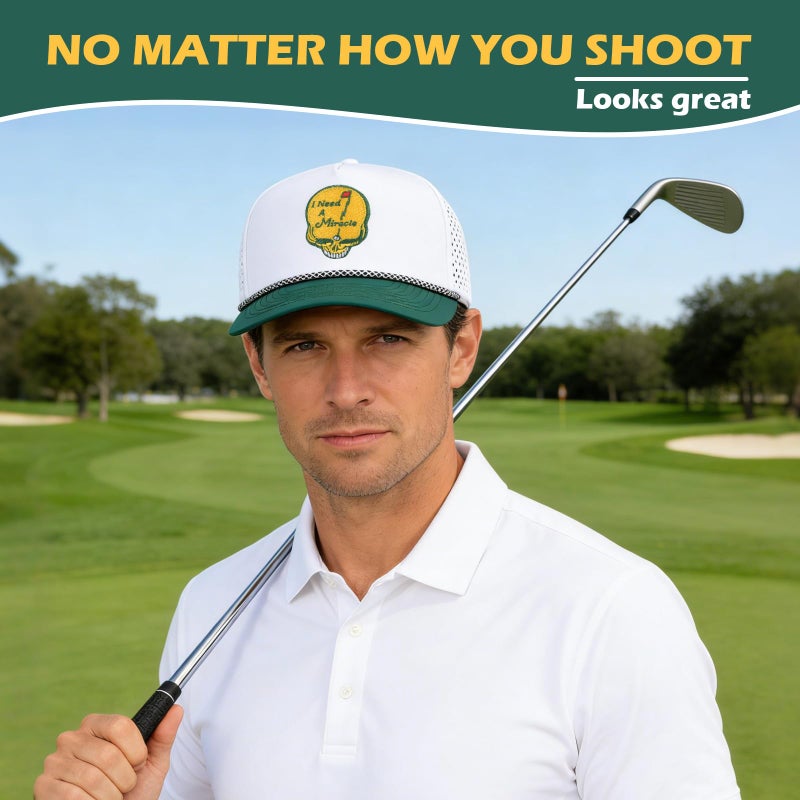 SockFrenzy Funny Skull Golf Hats for Men 2026 White and Green Dad Golf hat Baseball Cap, Breathable Perforated Adjustable Rope Snapback Cap - Breathable for Men & Women - Image 2