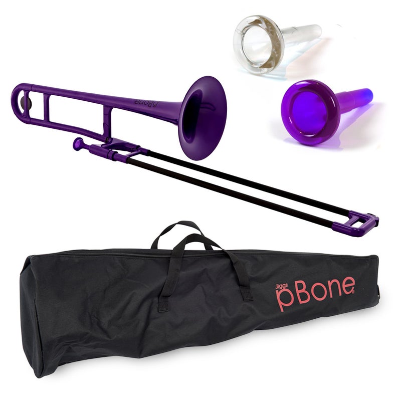 pBone Bb Plastic Trombone Lightweight pInstruments Design with Ergonomic Grip Includes Mouthpieces Carrying Bag Authentic Bb Sound for Students Beginners Durable ABS Purple