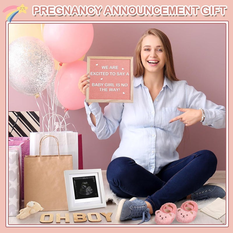 Canlierr 9 Pcs Pregnancy Announcement Set Pregnancy Reveal Ideas Felt Letter Board Bodysuit Baby Booties Photo Frame Plush Bear Wood Blocks for Coming Soon Baby Announcement - Image 5