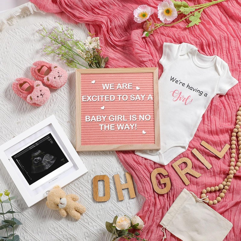 Canlierr 9 Pcs Pregnancy Announcement Set Pregnancy Reveal Ideas Felt Letter Board Bodysuit Baby Booties Photo Frame Plush Bear Wood Blocks for Coming Soon Baby Announcement - Image 1