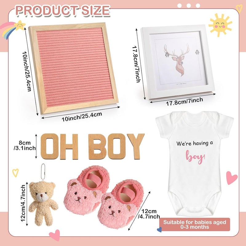 Canlierr 9 Pcs Pregnancy Announcement Set Pregnancy Reveal Ideas Felt Letter Board Bodysuit Baby Booties Photo Frame Plush Bear Wood Blocks for Coming Soon Baby Announcement - Image 2