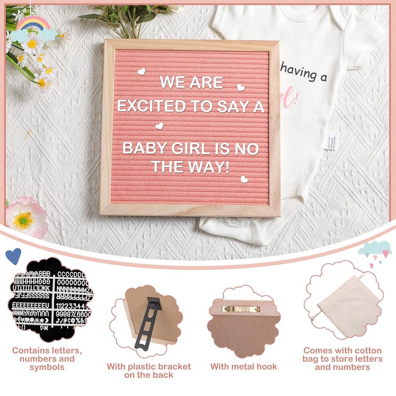 Canlierr 9 Pcs Pregnancy Announcement Set Pregnancy Reveal Ideas Felt Letter Board Bodysuit Baby Booties Photo Frame Plush Bear Wood Blocks for Coming Soon Baby Announcement - Image 3