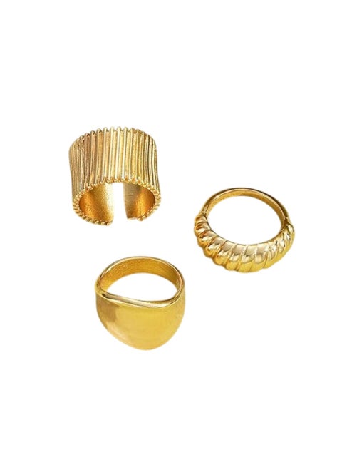 Irregular Opening 3-Piece Gold Color Ring Set