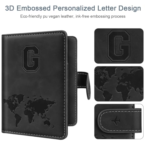 Simikol Passport Holder Wallet Cover Personalized Letter A-Z Travel Wallet RFID Blocking Passport Cover Wallet Case for Travel Passport Book Holders for Women and Men, Black-G - Image 3