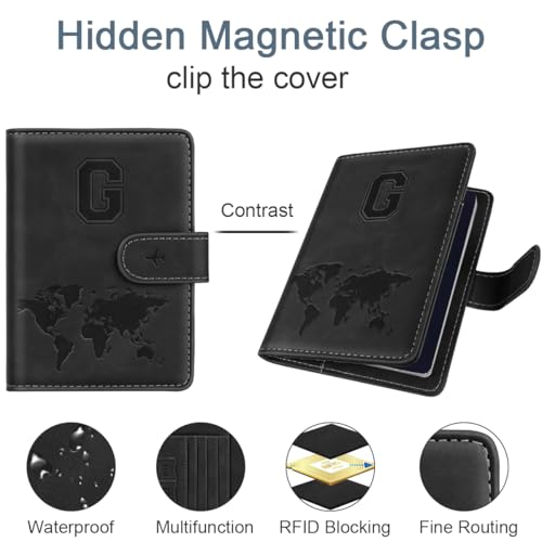 Simikol Passport Holder Wallet Cover Personalized Letter A-Z Travel Wallet RFID Blocking Passport Cover Wallet Case for Travel Passport Book Holders for Women and Men, Black-G - Image 4