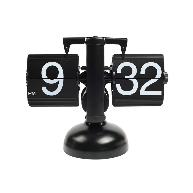 OBIXO Metal Flip Desk Clock Black Retro Vintage Design Auto Flip Clock Desk Clock Table Clock Large Number Battery Powered Internal Gear Operated Analog 83 Inch Black - Image 1