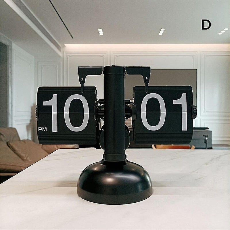 OBIXO Metal Flip Desk Clock Black Retro Vintage Design Auto Flip Clock Desk Clock Table Clock Large Number Battery Powered Internal Gear Operated Analog 83 Inch Black - Image 2