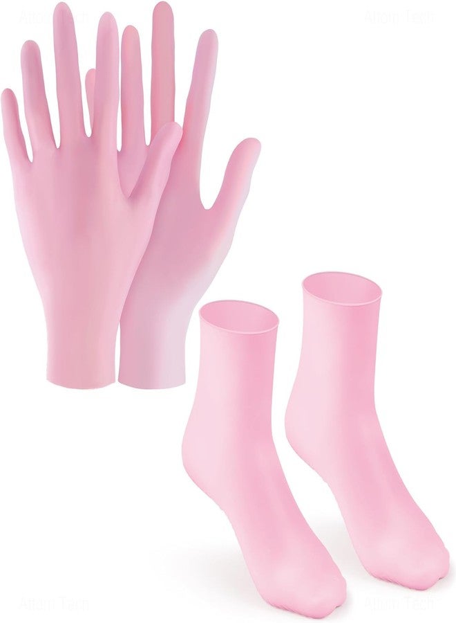 Moisturizing Glove Socks Set-Silicone Gel Spa Socks For Dry Cracked Skin,Silicone Gel Heel Socks Anti Slip,For Foot Hand Softening-Calluses-Foot Care After Pedicure(Pink) - Image 1