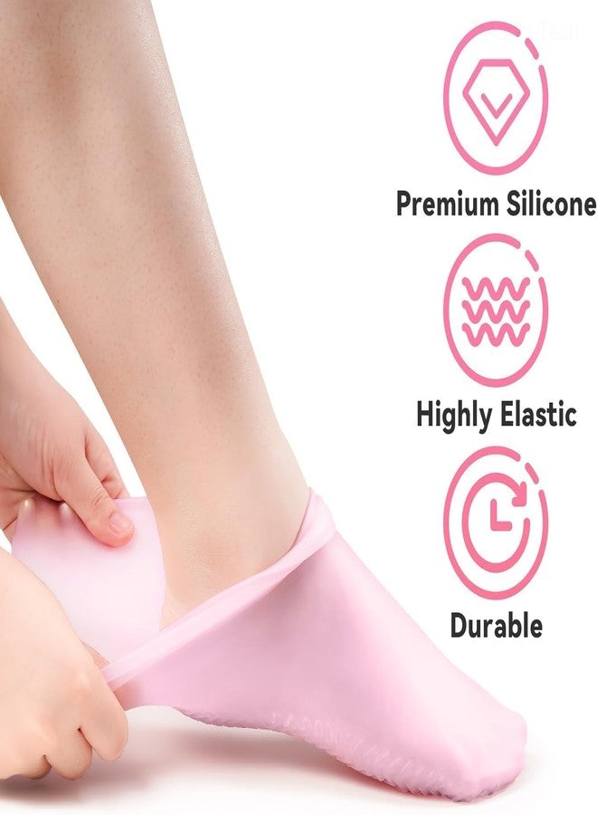 Moisturizing Glove Socks Set-Silicone Gel Spa Socks For Dry Cracked Skin,Silicone Gel Heel Socks Anti Slip,For Foot Hand Softening-Calluses-Foot Care After Pedicure(Pink) - Image 3