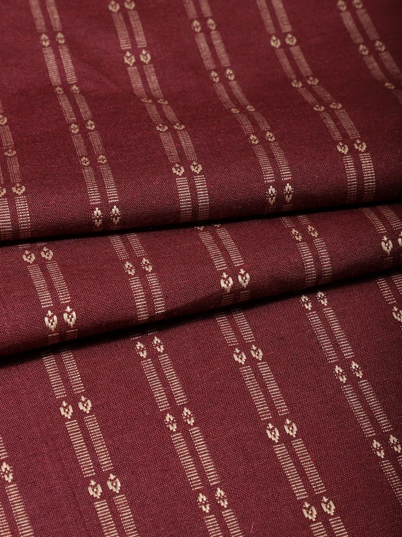 أيه كيه إس Burgundy Cotton Silk Fabric with Stripes