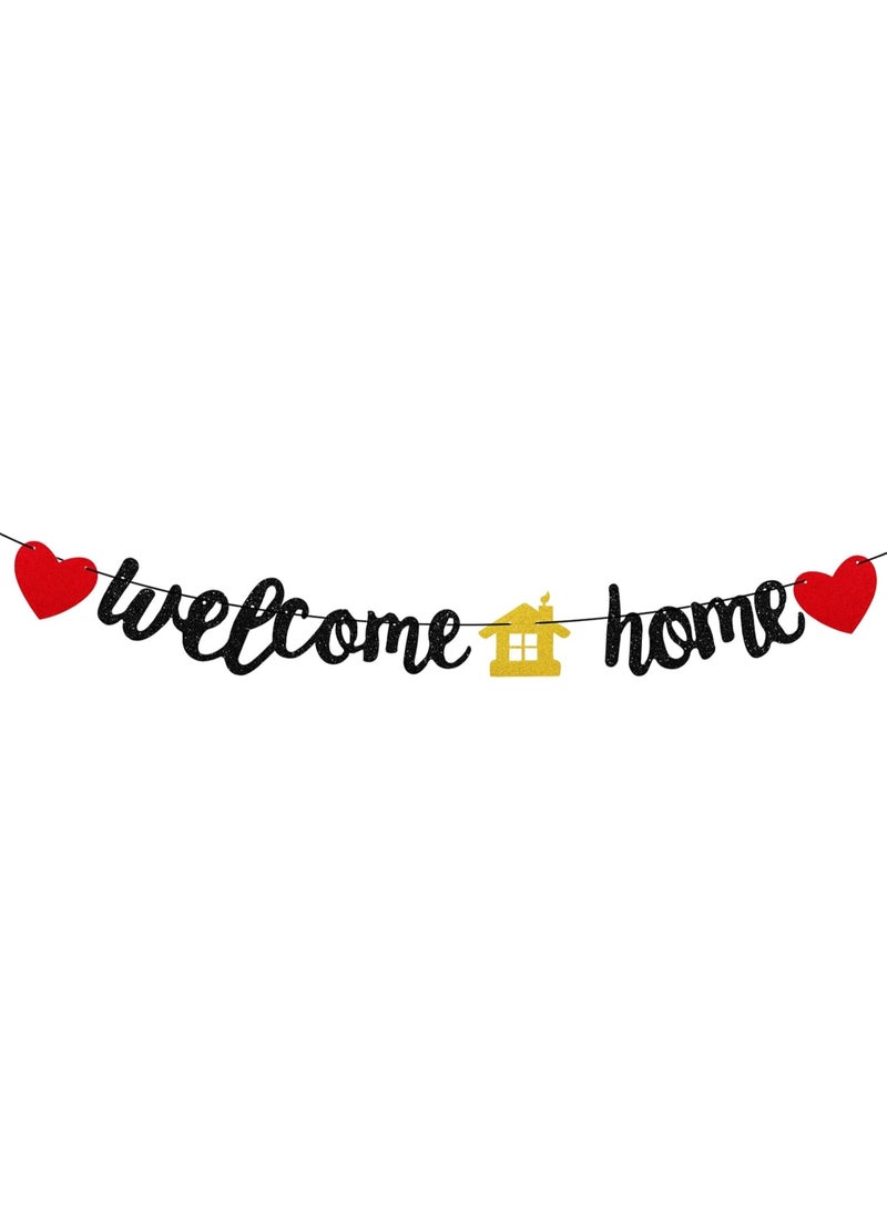 Welcome Home Banner Welcome Home Decorations Black Glitter Sign for Housewarming Homecoming Return Party Decorations - Image 1