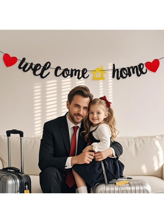 Welcome Home Banner Welcome Home Decorations Black Glitter Sign for Housewarming Homecoming Return Party Decorations - Image 4