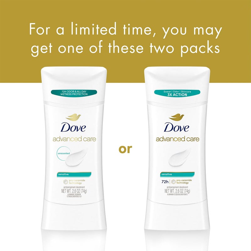 Dove Advanced Care Antiperspirant Deodorant, Sensitive, Unscented 3-Pack â€“ 72 Hours of Odor & All Day Wetness Protection, 2.6 Oz Ea - Image 4