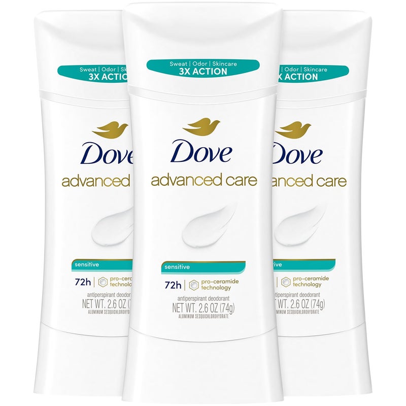 Dove Advanced Care Antiperspirant Deodorant, Sensitive, Unscented 3-Pack â€“ 72 Hours of Odor & All Day Wetness Protection, 2.6 Oz Ea - Image 1