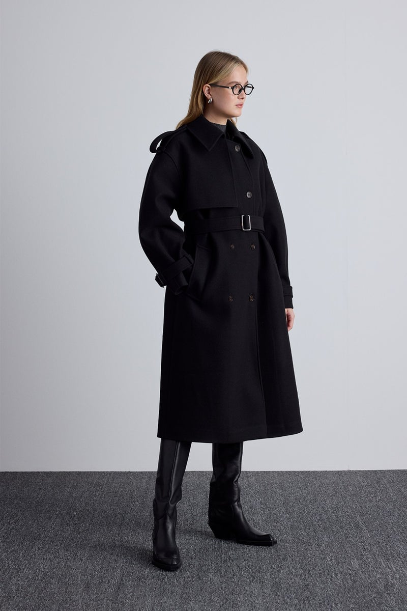 Manuka Epaulette Detailed Cashmere Coat Black  - Image 4