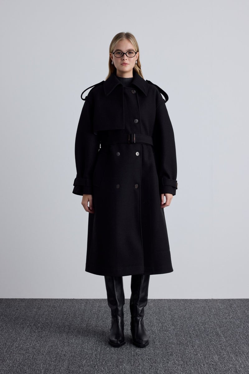 Manuka Epaulette Detailed Cashmere Coat Black  - Image 2