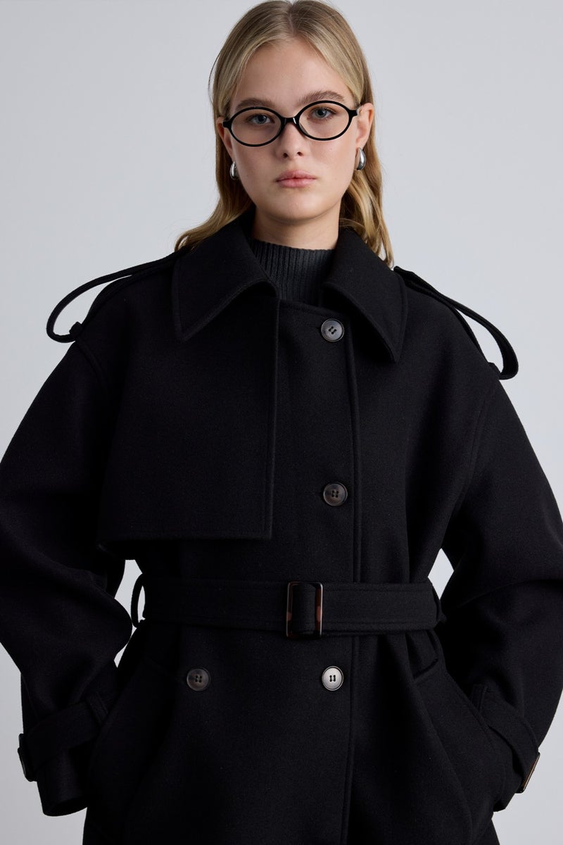 Manuka Epaulette Detailed Cashmere Coat Black  - Image 3
