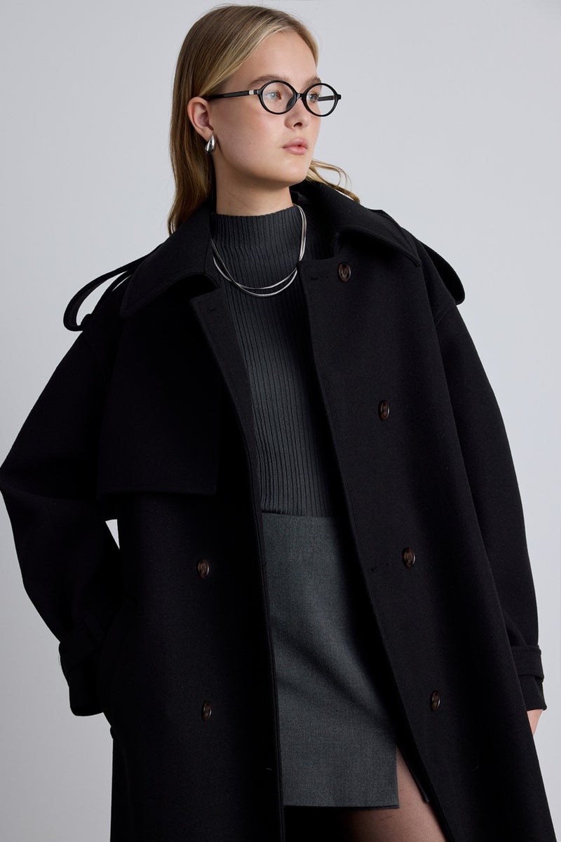 Manuka Epaulette Detailed Cashmere Coat Black  - Image 5