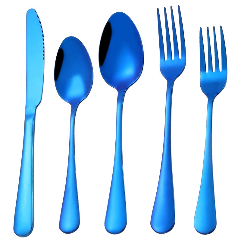 Stainless Steel Cutlery Combo Royal blue five-piece set (bag) 