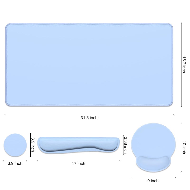 Dapesuom Large Gaming Mouse Pad, Mouse Pads with Wrist Rest Wrist Support, 4in1 Big XXL Desk Mat Desk Pad + Ergonomic MousePad + Memory Foam Keyboard Mat Wrist Rest + Coaster Set for Computer,Sky Blue - Image 2