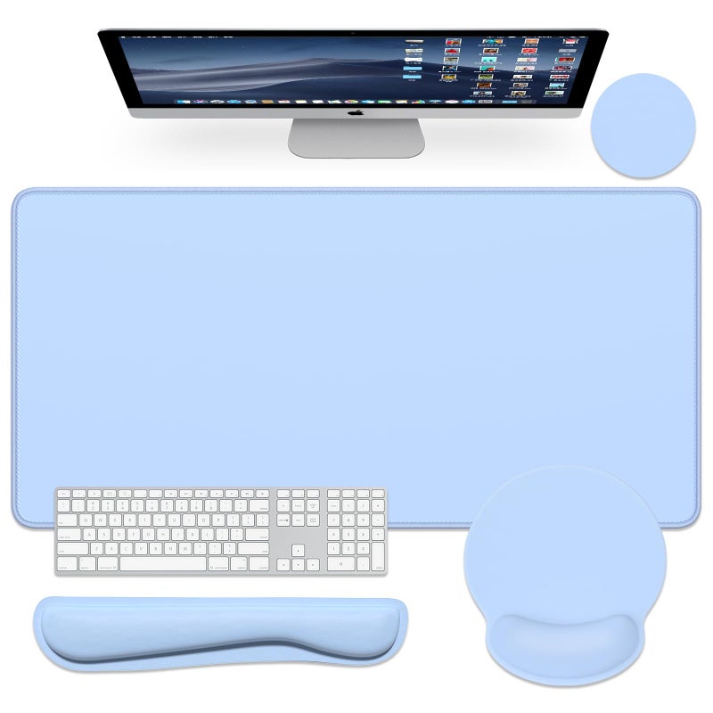 Dapesuom Large Gaming Mouse Pad, Mouse Pads with Wrist Rest Wrist Support, 4in1 Big XXL Desk Mat Desk Pad + Ergonomic MousePad + Memory Foam Keyboard Mat Wrist Rest + Coaster Set for Computer,Sky Blue - Image 1
