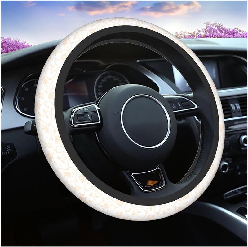 Swono Baroque Flower Steering Wheel Covers 15" Inch Floral Pattern Baroque Elements Universal Fit Most Car Sedans SUVs Comfort Grip Comfortable Neoprene Breathable Steering Wheel Protector - Image 1