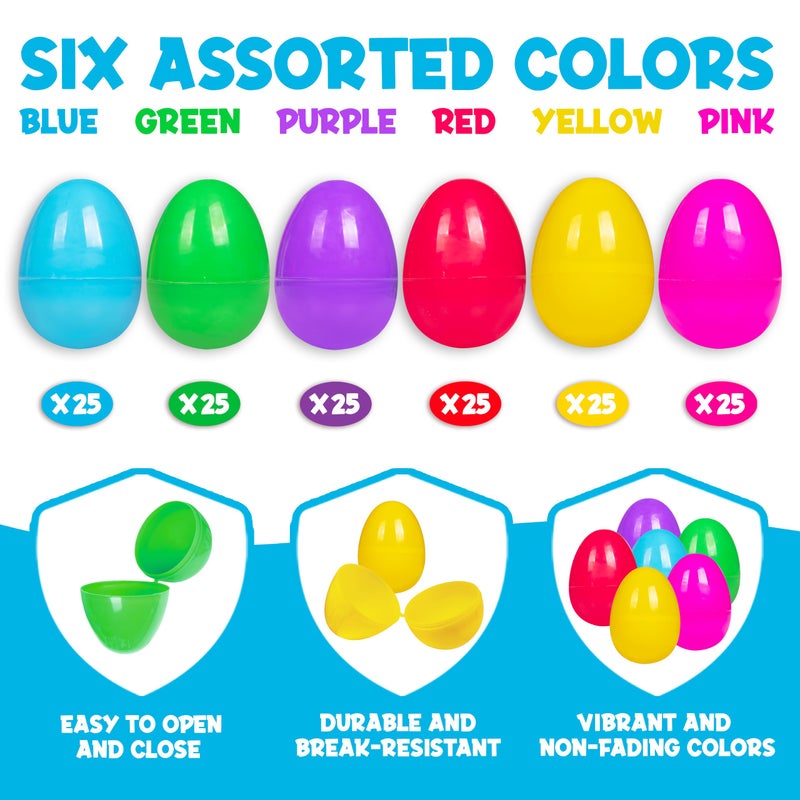 Giraffe Manufacturing Giraffe 150 Pack Fillable Easter Eggs Bulk â€“ Multi Color Empty Plastic Eggs for Kids - Easter Basket Stuffers for Kids Egg Hunt Prizes Party Favors Classroom Prizes Treasure Box Toys - Image 2