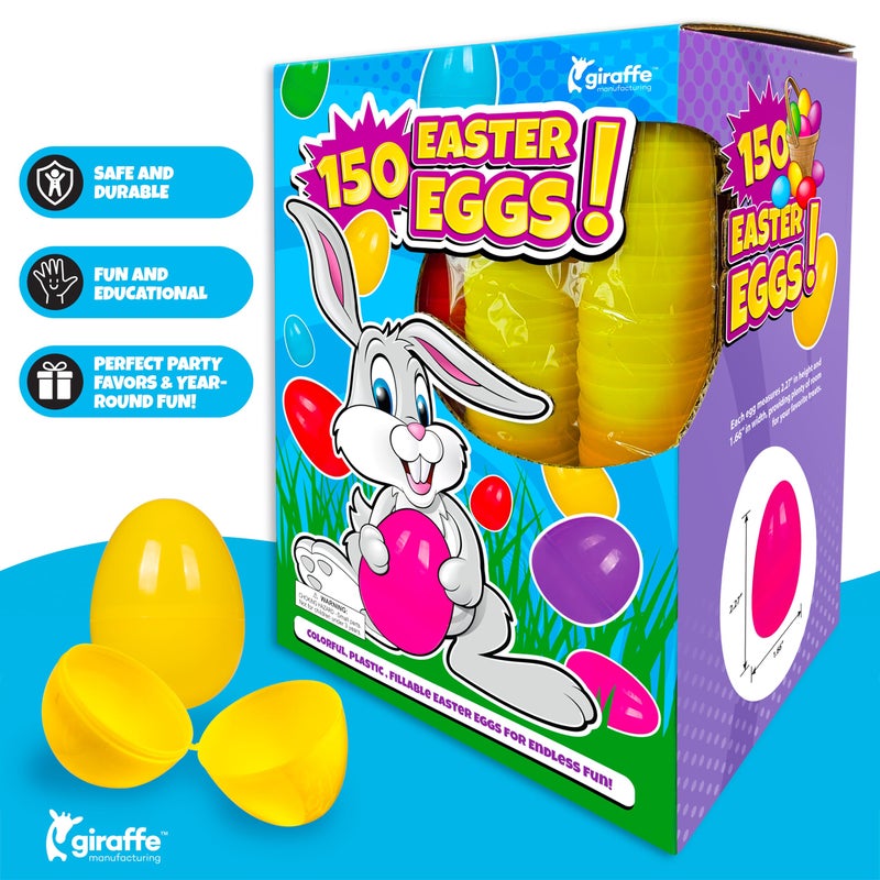Giraffe Manufacturing Giraffe 150 Pack Fillable Easter Eggs Bulk â€“ Multi Color Empty Plastic Eggs for Kids - Easter Basket Stuffers for Kids Egg Hunt Prizes Party Favors Classroom Prizes Treasure Box Toys - Image 4