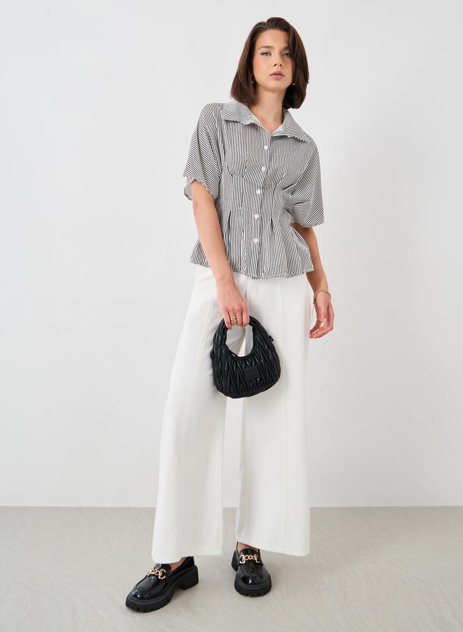Take Two Striped Buttoned Shirt with Pleated Detail - Image 2