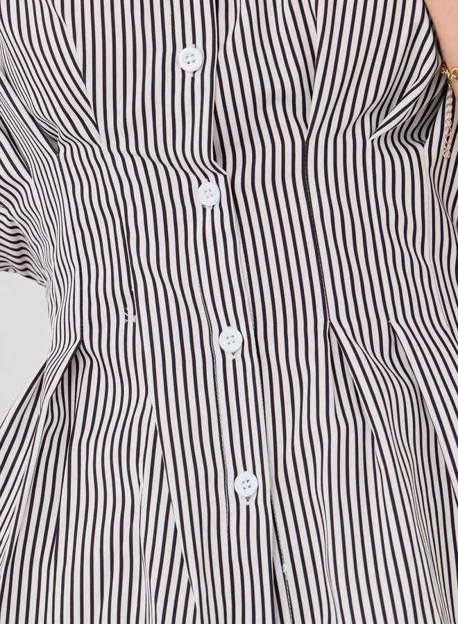 Take Two Take Two Striped Buttoned Shirt with Pleated Detail