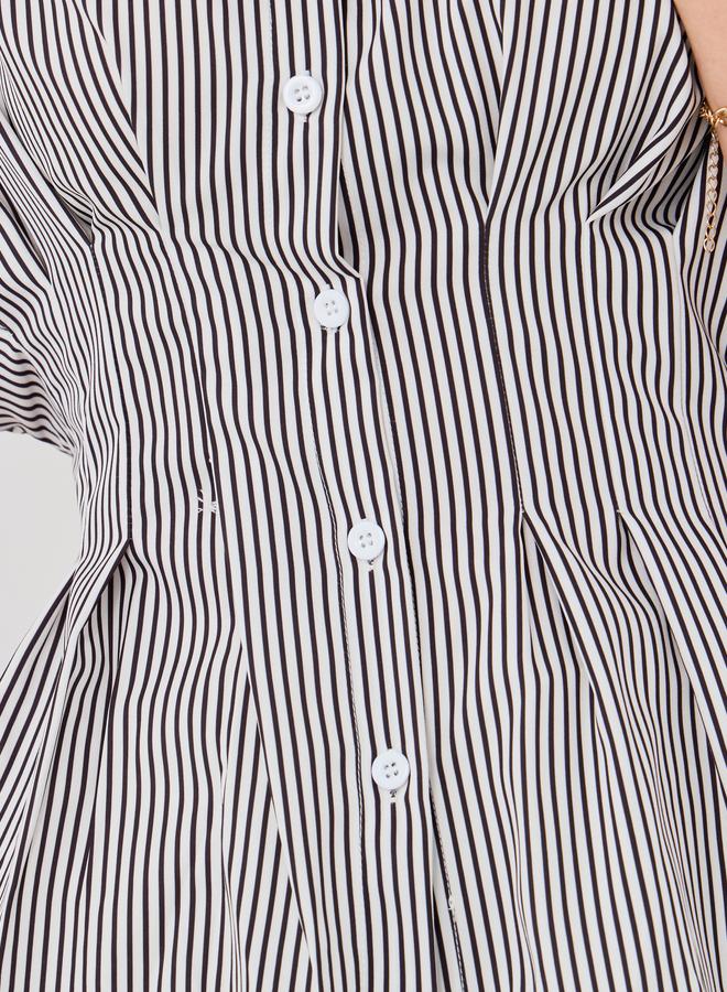 Take Two Striped Buttoned Shirt with Pleated Detail - Image 3