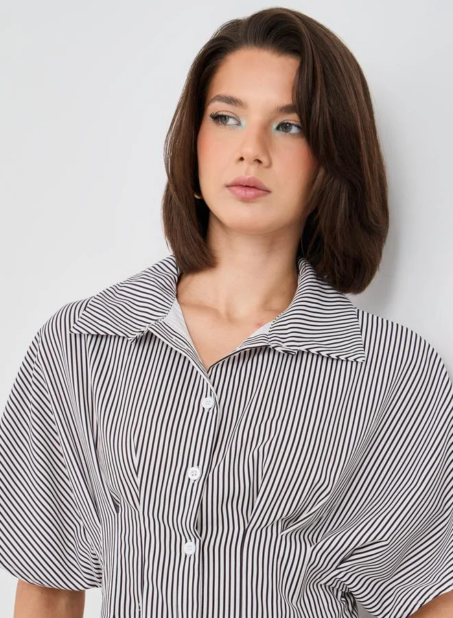 Take Two Take Two Striped Buttoned Shirt with Pleated Detail
