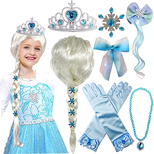Yosbabe Princess Wig Braid with Tiara Necklace Gloves Princess Dress Up Costume Cosplay Accessories for Kids Girls - Image 1