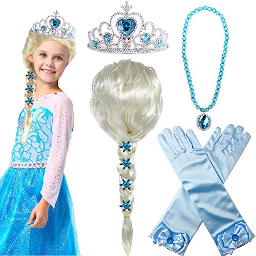 Yosbabe Princess Wig Braid with Tiara Necklace Gloves Princess Dress Up Costume Cosplay Accessories for Kids Girls - Image 2