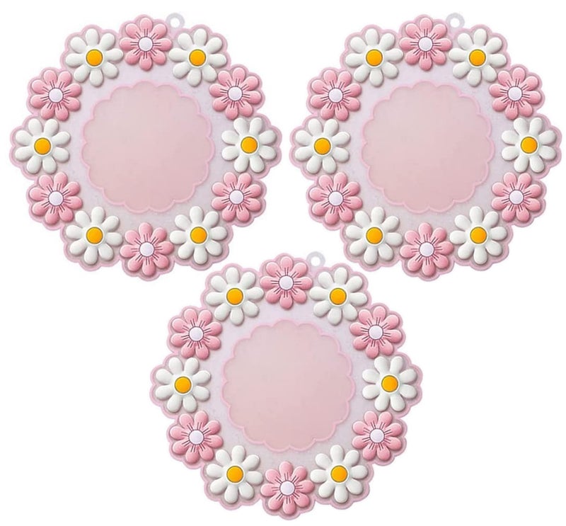 Turbid Silicone Coasters for Dining Table, Set of 3 15 * 15 CM Medium Round Pink Daisy Flower Design, Non-Slip, Heat Resistant Trivet Mats, Dining Table Pads for Hot Pots, Bowls, Dishes & Drink - Image 1