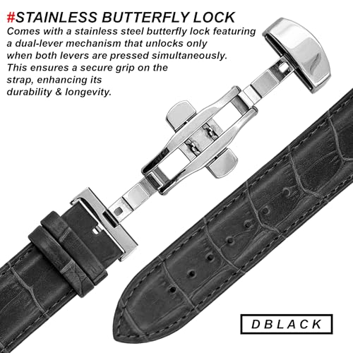 DBLACK ''HOOK'' Leather Watch Strap with Butterfly Lock, Bamboo Design Pattern Full Padded Watch Belt // For 18mm, 20mm, 22mm, or 24mm Watch Band (Choose Your Size & Color) (Black, 24mm) - Image 3