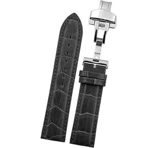 DBLACK ''HOOK'' Leather Watch Strap with Butterfly Lock, Bamboo Design Pattern Full Padded Watch Belt // For 18mm, 20mm, 22mm, or 24mm Watch Band (Choose Your Size & Color) (Black, 24mm) - Image 1