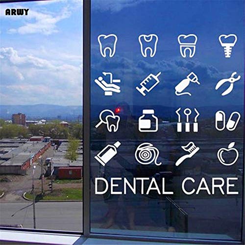 ARWY® Dental Wall Stickers for Clinic Vinyl Removable Wall Stickers Mural Decal Dental Clinic Quote Dental Teeth Clinic Window Art Tooth Decor Handmade White 58X66 cm