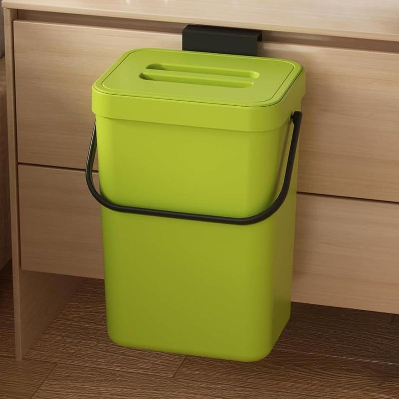 MONGTINGLU 3.2 Gallons Hanging Trash Can with Lid - Kitchen Garbage Can, Under Sink Trash Can, Garbage Can for Bathroom, Waste Bucket Outdoor Indoor, 12L(Lime Green) - Image 1