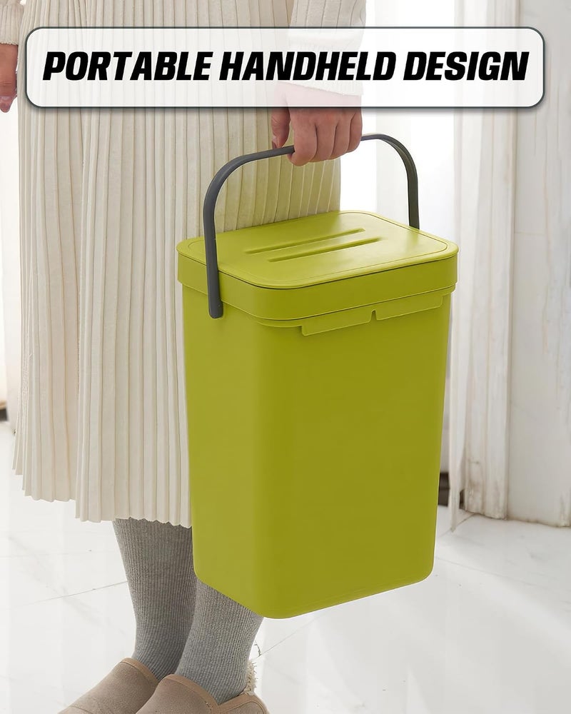 MONGTINGLU 3.2 Gallons Hanging Trash Can with Lid - Kitchen Garbage Can, Under Sink Trash Can, Garbage Can for Bathroom, Waste Bucket Outdoor Indoor, 12L(Lime Green) - Image 5