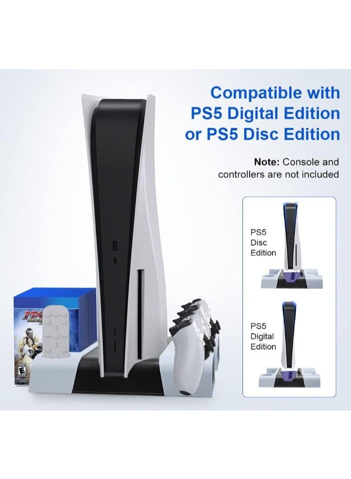 دوبي حامل PS5 مع مروحة ومحطة شحن وحدة تحكم PS5، حامل عمودي متعدد الوظائف لوحدة تحكم PS5 مع منظم لعشرة رفوف ألعاب، لإصدار Playstation 5 الرقمي وإصدار الأقراص - Image 1