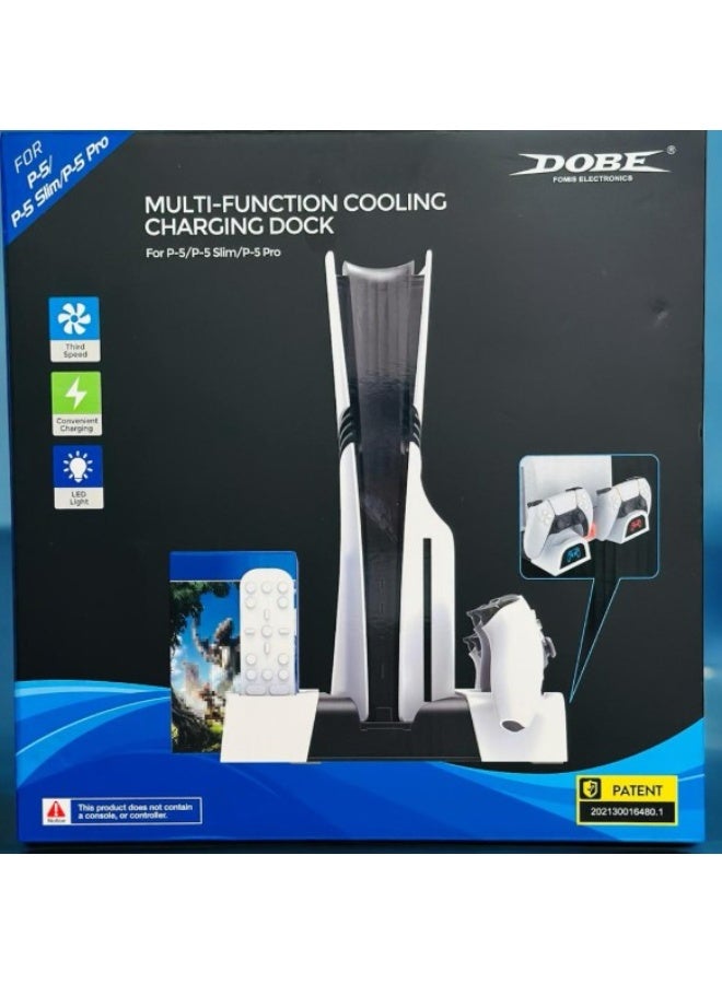 دوبي حامل PS5 مع مروحة ومحطة شحن وحدة تحكم PS5، حامل عمودي متعدد الوظائف لوحدة تحكم PS5 مع منظم لعشرة رفوف ألعاب، لإصدار Playstation 5 الرقمي وإصدار الأقراص - Image 3
