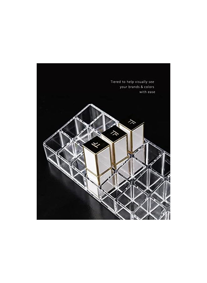 The Bros Lipstick Holder, 24 Spaces Clear Acrylic Lipstick Organizer Display Stand Cosmetic Makeup Organizer for Lipstick, Brushes, Bottles, and More  - Image 2