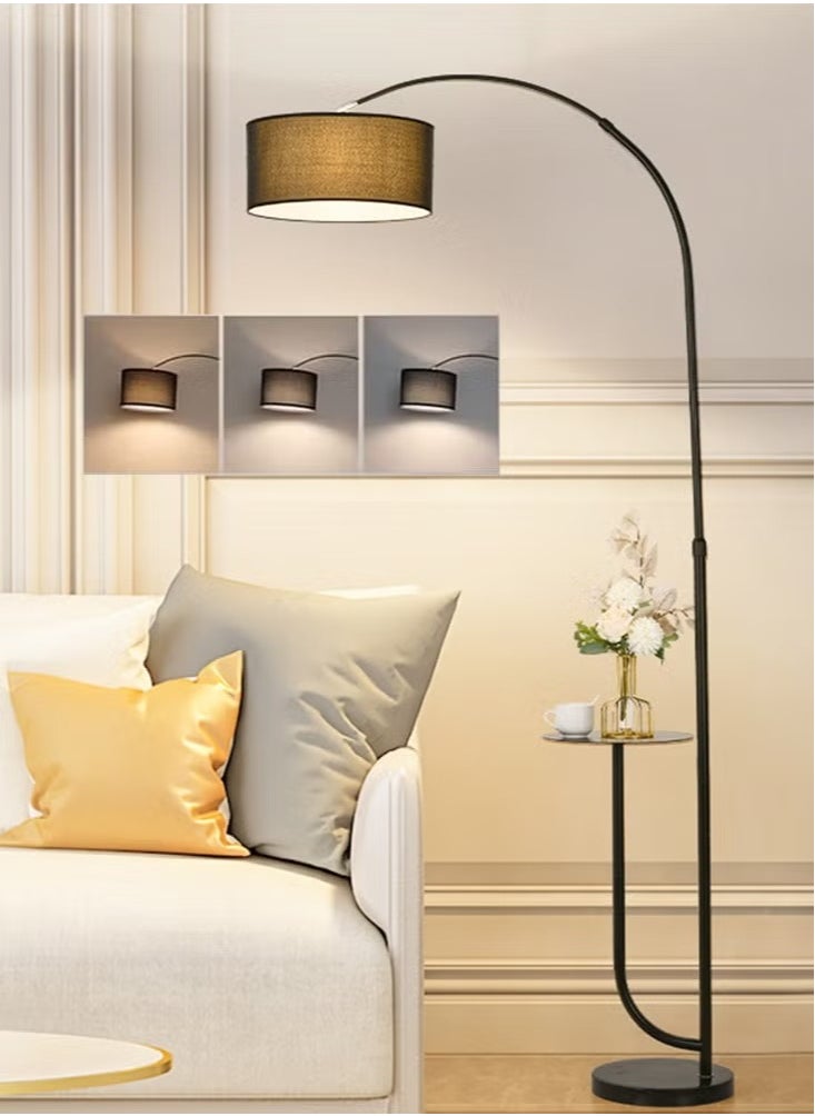 DIDA - Modern Arc Floor Lamp with Shelves,Rustic Floor Standing Lamps with 180°Rotatable,Marble Base,Standing Lamp for Reading Working for Living Room Bedroom Office 180x100 cm - Image 1