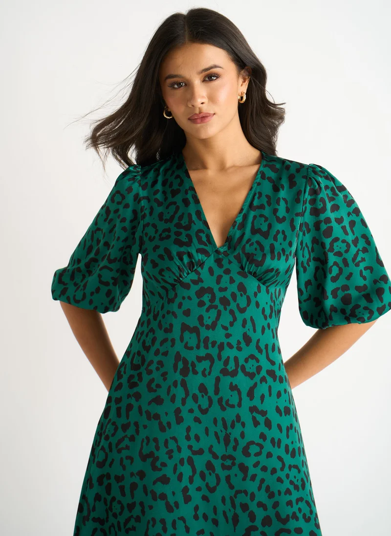 Gini London  Green Animal Print Satin Midi Dress for Women | Best Price UAE