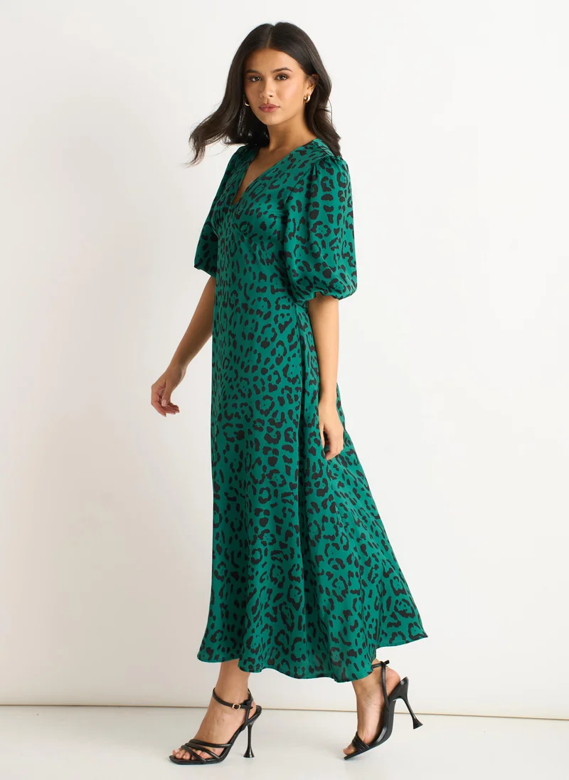 Gini London  Green Animal Print Satin Midi Dress for Women | Best Price UAE