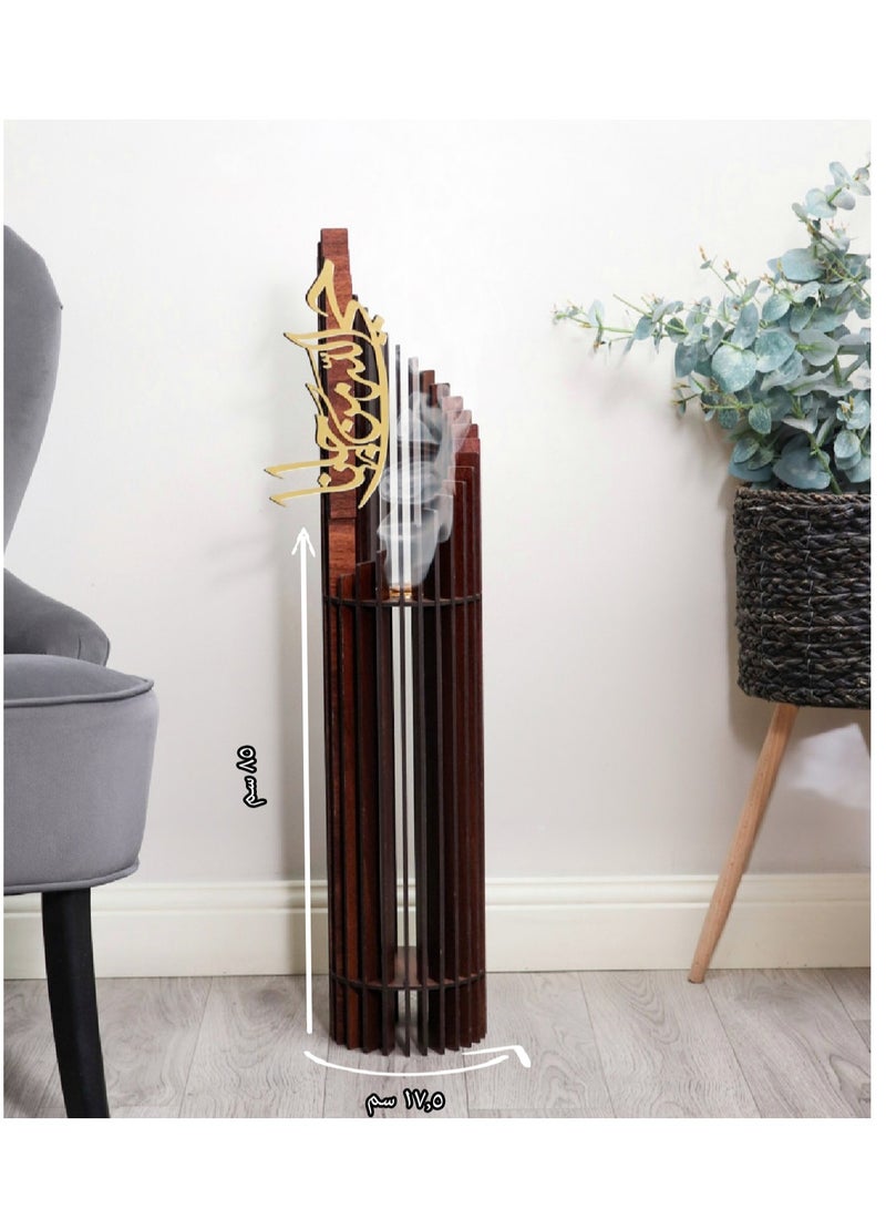 حكاية شمعة مبخرة و مدخنه الاستقبال المميزه مصنوع من الخشب البني الفاخر تحمل عبارة حي الله من جانا باللون الذهبي اللامع - Image 3