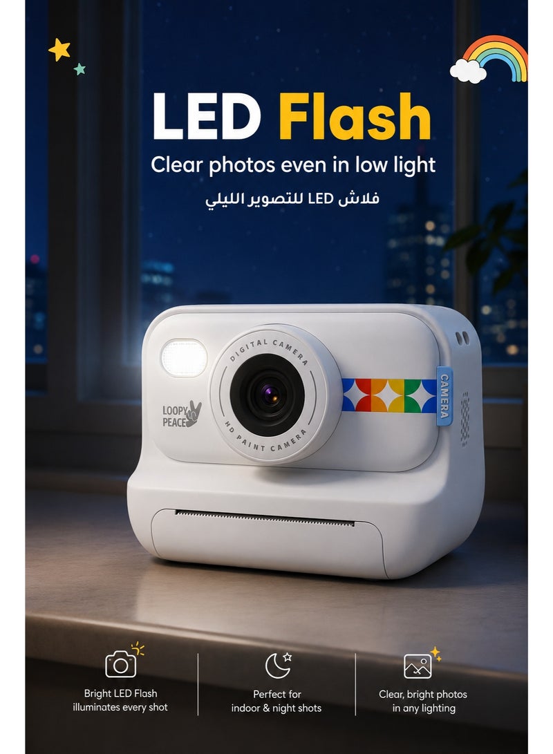 ياتاو كاميرا أطفال فورية للطباعة، كاميرا رقمية للأطفال بدقة 48MP وفيديو 1080P، مع بطاقة ذاكرة 32GB، طباعة حرارية بدون حبر، شاشة 2.0 بوصة، 3 رولات ورق، لون أبيض - Image 2