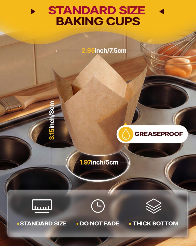 Katbite Tulip Cupcake Liners 200PCS, Muffin Baking Cups ProSmooth Brown - Image 3